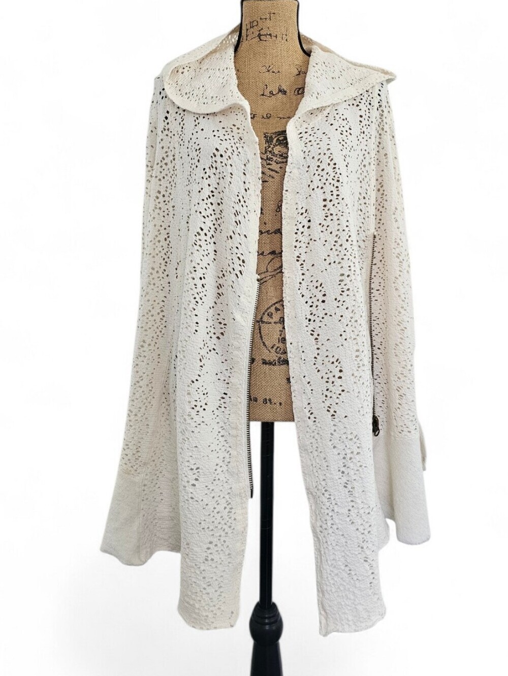 Free People Doily Hooded Cardigan Ivory Open Knit Boho Jacket, Size S - Picture 2 of 11